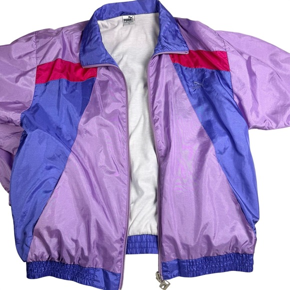 Puma Track Jacket Colorblock Purple Pink Blue 80s 90s Vintage Women's Size 6 - Picture 14 of 16